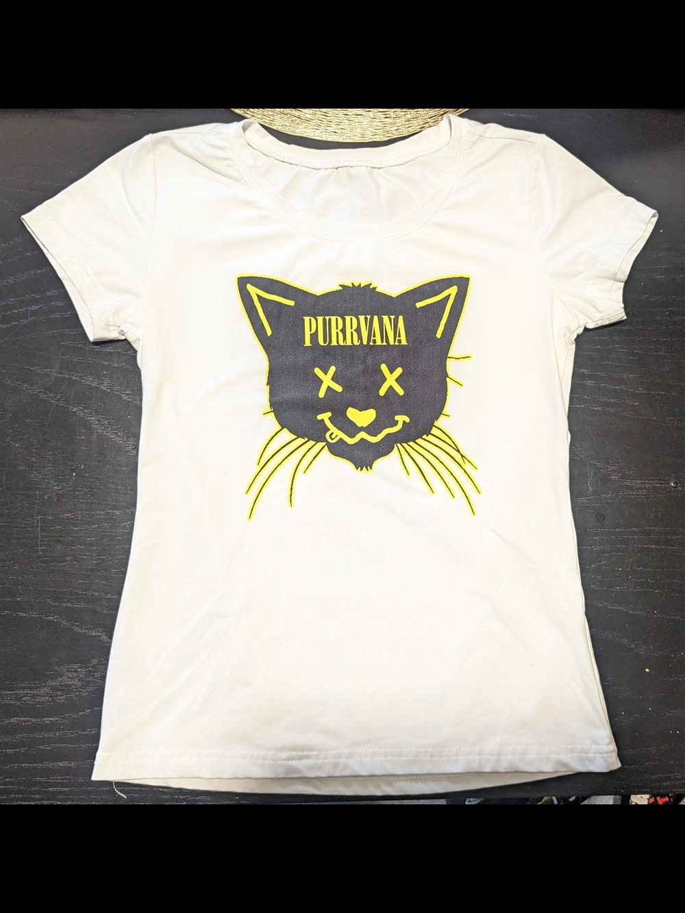 Purrvana Graphic Tee — White Short Sleeve Cat Print